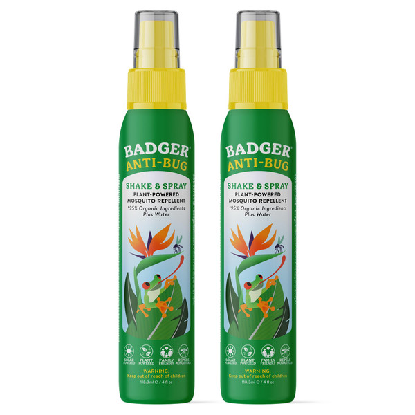 Badger Bug Spray, 3-Hour DEET-Free Mosquito Repellent, Family Friendly, Citronella & Organic Essential Oils, Natural & Vegan Insect Repellent Spray, 4 fl oz Aluminum Bottle, 2-Pack