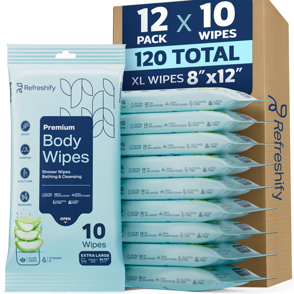 120 XL Shower Wipes Body Wipes for Adults Bathing No Rinse for Women & Men