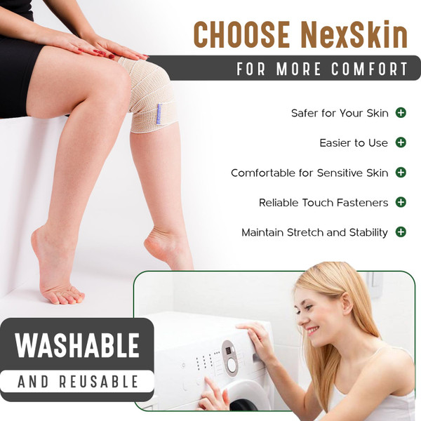 Premium Elastic Bandage Wrap (3” Wide, 50 Pack) - Nexskin Latex Free Athletic/Medical Compression Bandages Hook & Loop Fasteners at Both Ends - Lifetime Washable & Reusable Bandages