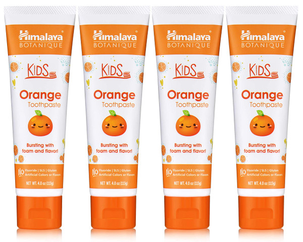 Himalaya Botanique Kids Toothpaste with Xylitol, Orange Flavor, 4 oz 4 Pack
