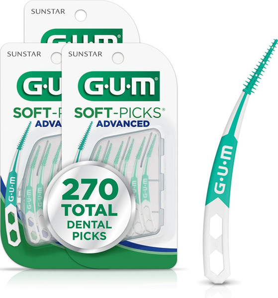 GUM Soft-Picks Advanced - Easy-to-Use Interdental Picks for Plaque Removal & Gum Health with Carry Case, Dentist Recommended, 90 Count (Pack of 3) 270 Total
