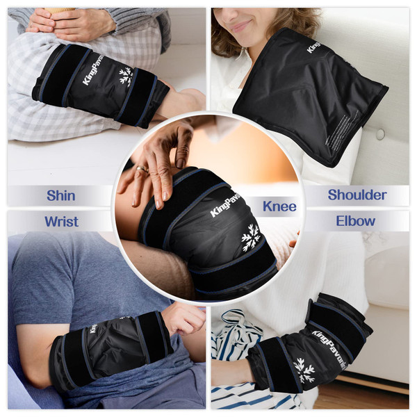 KingPavonini XXL Knee Ice Pack Wrap Around Entire Knee After Surgery, Large Reusable Gel Ice Pack for Injuries, Pain Relief, Swelling, Sports Injuries, 2 Pack (Black)