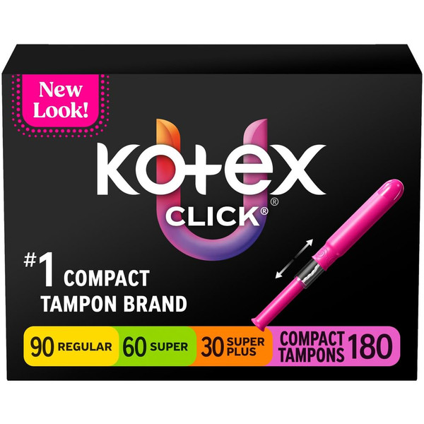 U by Kotex Click Compact Tampons, Regular/Super/Super+, 180 Count