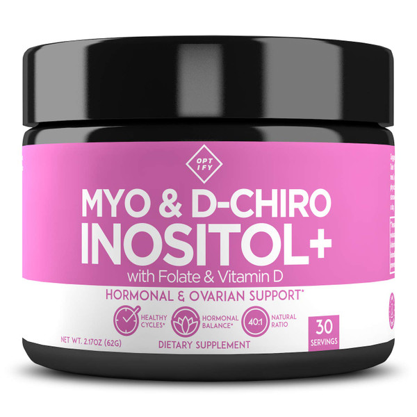 Optify Myo-Inositol & D-Chiro Inositol Supplement for Women | 40:1 Ratio Plus Folate and Vitamin D | Support Healthy Hormonal Balance, Regular Cycles, & Ovarian Health (2.22oz Powder (Pack of 1))