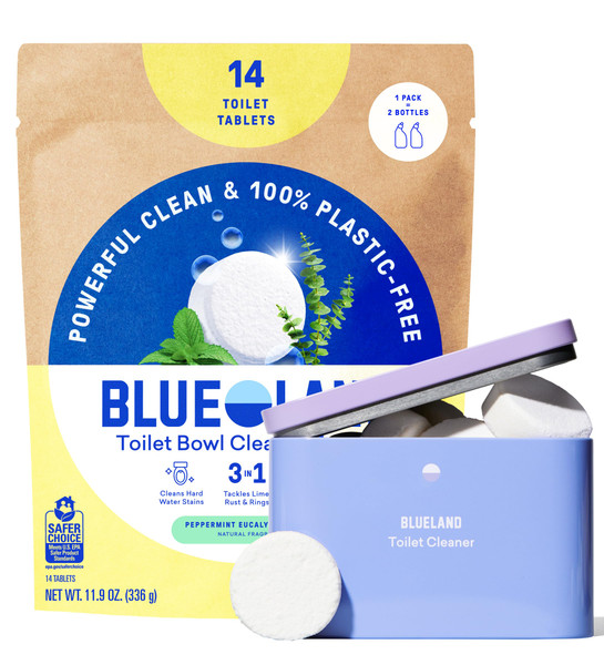 BLUELAND 100% Plastic Free Toilet Bowl Cleaner Tablets Set, Eucalyptus