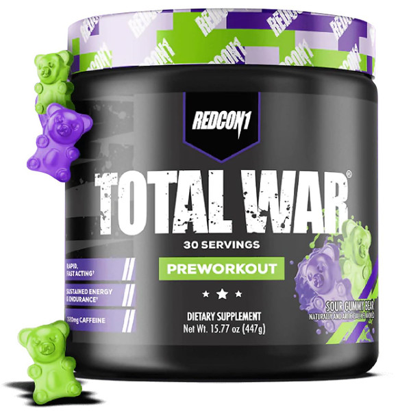 REDCON1 Total War Pre Workout Powder | Sour Gummy Bear | 320mg Caffeine + Citrulline Malate + Beta Alanine (30 Servings)