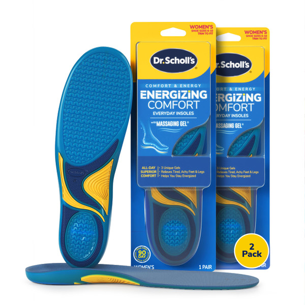 Dr. Scholl’s Energizing Comfort Women’s Everyday Insoles with Massaging Gel - Clinically Proven, All-Day Energy and Comfort Inserts, Patented Triple Gel Design, Shock Absorbing, Arch Support: 2 Pairs