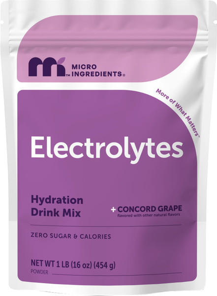 Micro Ingredients Electrolytes Powder, 1lb (69 Servings) | Sugar Free | Sweet Concord Grape Flavor | 1,000 mg High Potassium Hydration Drink Mix | Keto Friendly, Non-GMO