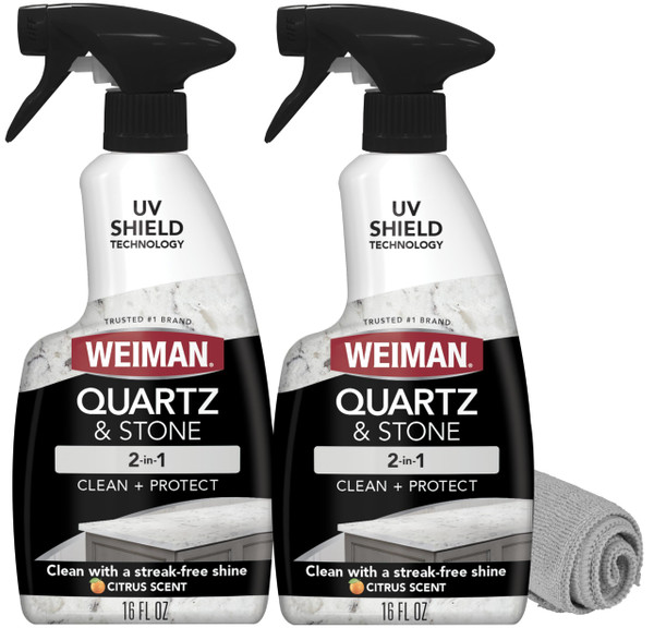 Weiman Quartz Countertop Cleaner and Polish (2 Pack w/Micro Towel) Clean and Shine Your Quartz Countertops Islands and Stone Surfaces with Ultra Violet Protection