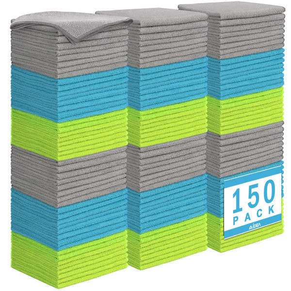 AIDEA Microfiber Cleaning Cloth-150PK, Microfiber Towels for Cars 12"x12"