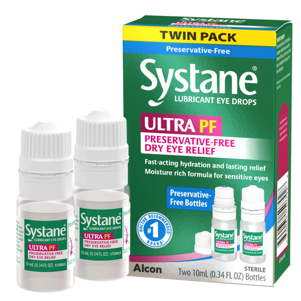 Systane Ultra Preservative Free Dry Eye Relief Drops, 0.34 Fl Oz, 2 Pack