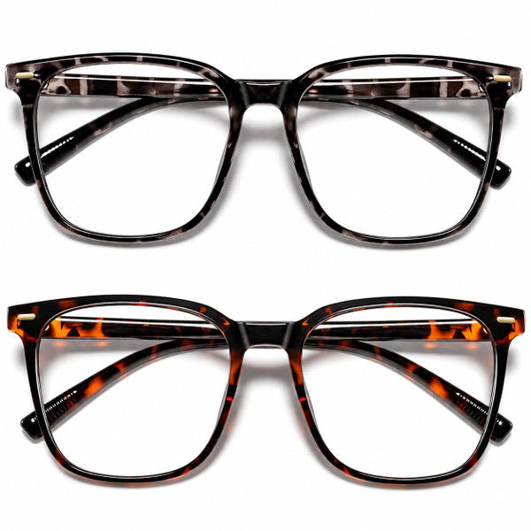 MACJERO Oversized Square Blue Light Blocking Glasses for Women Men, Anti-Fatigue Computer Monitor Glasses Reduce Eye Strain(Black Tortoise+Brown Tortoise) 2 Pack
