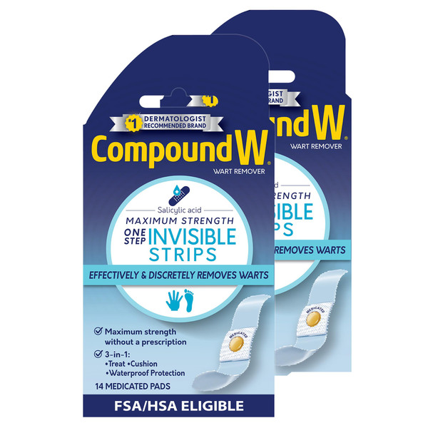 Compound W One Step Invisible Wart Remover Strips, 14 Count, Pack of 2