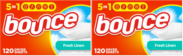 Bounce Fresh Linen Scented Fabric Softener Dryer Sheets, 120 Count (Pack of 2)
