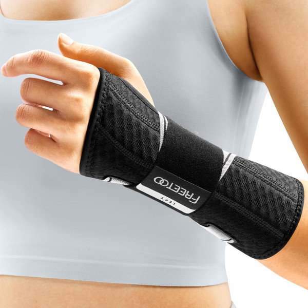 FREETOO Carpal Tunnel Wrist Brace Night Support.Black,Left Hand,S/M