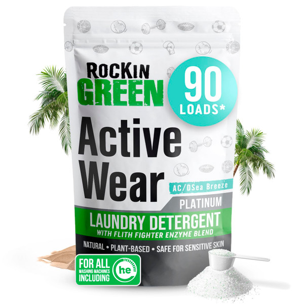 Rockin' Green Active Wear Laundry Detergent Powder AC/D Sea Breeze 90 Lds