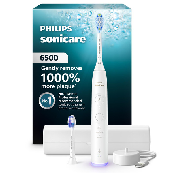 Philips Sonicare 6500 Rechargeable Electric Toothbrush, 2 Brush Head, White