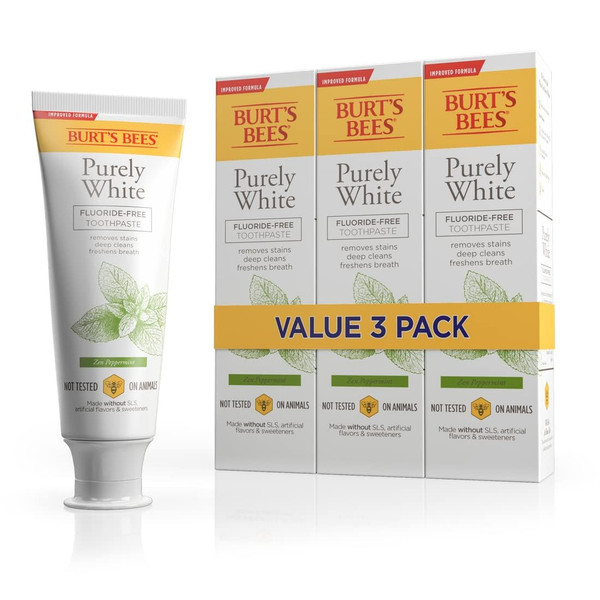 Burt's Bees Toothpaste, Natural Flavor, Fluoride-Free, Purely White, Zen Peppermint, 4.7 oz,Count 24, Pack of 8