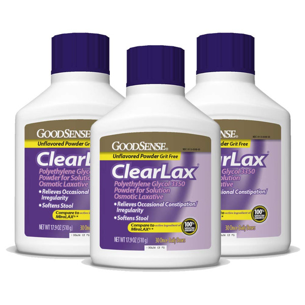 GoodSense Polyethylene Glycol 3350 Powder for Solution, Osmotic Laxative, Softens Stool, Relieves Occasional Constipation, 17.9 Ounce (Pack of 3)