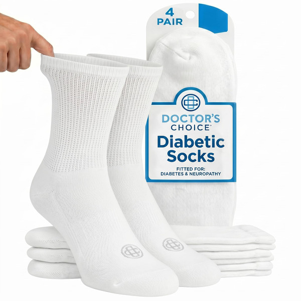 Doctor's Choice Diabetic Crew Socks for Men, Large (Size 10-13), 4 Pairs