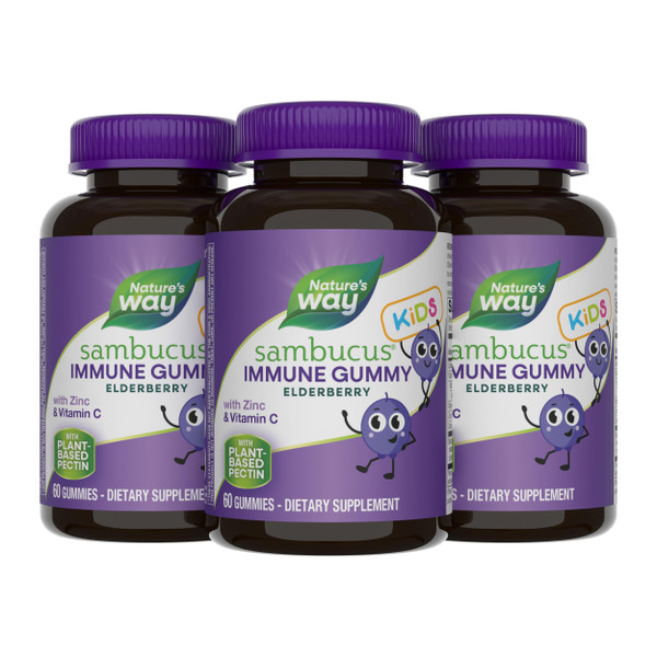 Nature's Way Sambucus Kids Elderberry Immune Gummies, Ages 2+, 60 ct x 3