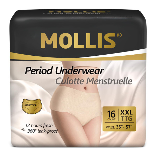 MOLLIS Disposable Period Underwear, Postpartum Panties, XXL, Beige, 16Ct