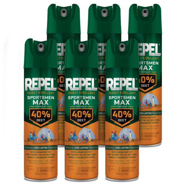 Repel Insect Repellent Sportsmen Max Formula 40% DEET 6.5 Ounces, Long-Lasting Aerosol Insect Repellent Spray Repels Mosquitoes, Ticks, Gnats, Biting Flies, Chiggers And Fleas, 6 Pack