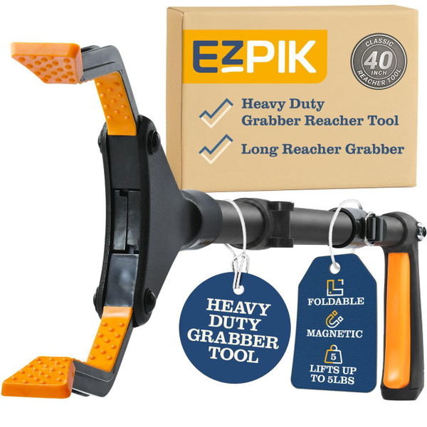 EZPIK Classic 40” Folding Grabber Reacher Tool with Dual Magnets, Heavy Duty Trash Picker Upper Grabber for Seniors & Disabled Users, Aluminum Pickup Tool for Everyday Reaching Aids (Black)