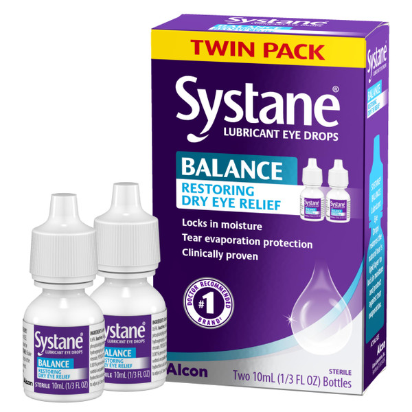 Systane BALANCE Lubricant Dry Eye Drops, 0.33 Fl Oz, 2 Pack