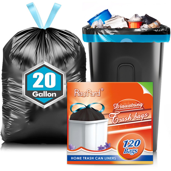 RayPard Large 20 Gallon Black Drawstring Trash Bags, 1.9 Mil, 120 Count