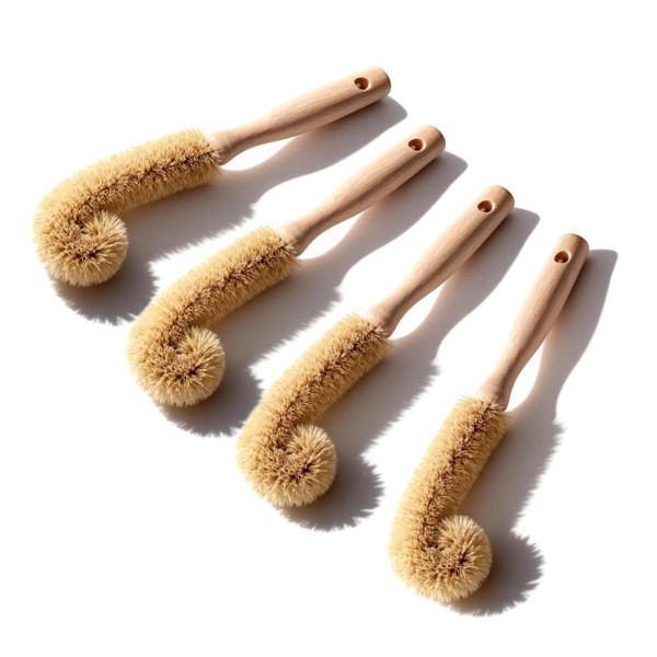 MI BRUSHAX Wooden Bottle Brush - L-Shape Long Handle Cup Scrubber for Water Bottles, Decanters & Glassware - Beech Wood Kitchen Cleaning Tool (Multipack) (4)