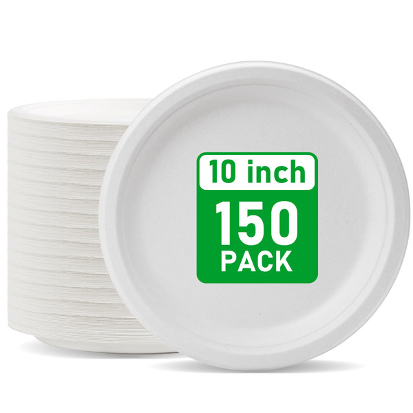 RACETOP Compostable Paper Plates 10 Inch [150 Pack]