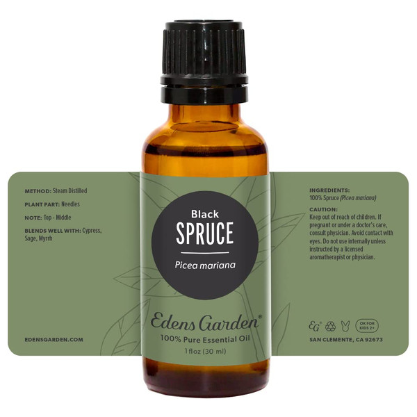 Edens Garden Spruce- Black Essential Oil- 100% Pure Premium Grade, Undiluted, Natural, Therapeutic, Aromatherapy, The Best for Diffuser, Skin, Candle, Humidifiers 30 ml (1 fl oz)