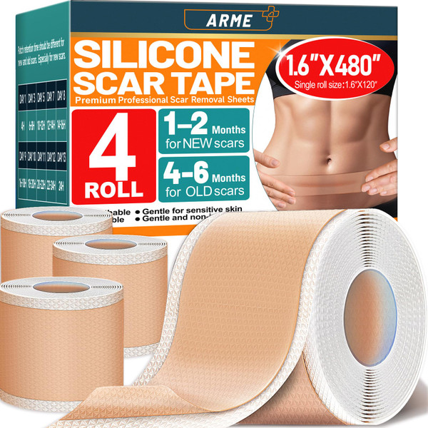 Arme Silicone Scar Tape, Silicone Scar Sheets (4 Rolls- 1.6" x 480"/12M)