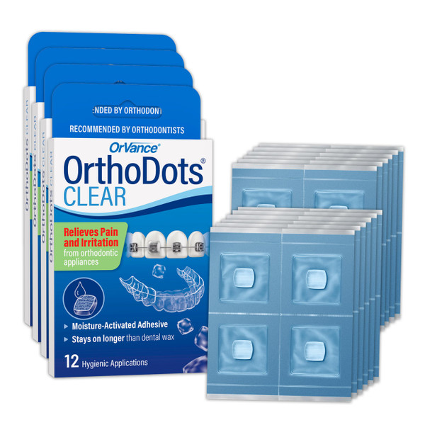 OrthoDots CLEAR – 24-Hour Protection | Sticks Better than Dental Wax | Moisture Activated Braces Wax Alternative for Pain Caused by Braces, Clear Aligner Trays, and Other Orthodontic Appliances