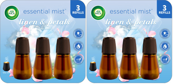 Air Wick Essential Mist Refill,Linen & Petals,Air Freshener,Essential Oils,(Pack of 6)