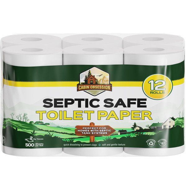 Septic Safe Toilet Paper (12 Pack) 2 Ply Rapid Dissolving Toilet Tissue