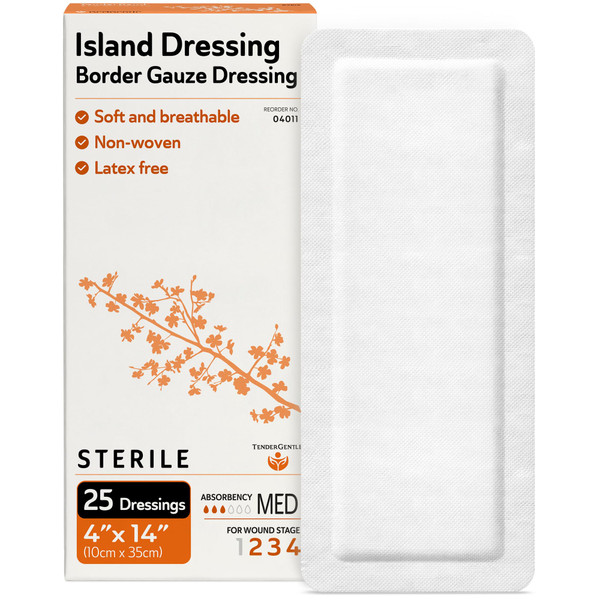 Bordered Gauze Island Dressing 4x14-25 Adhesive Island Dressings for Wound Protection - Good for Hospitals, Medical Facilities, First Aid Kits, and More