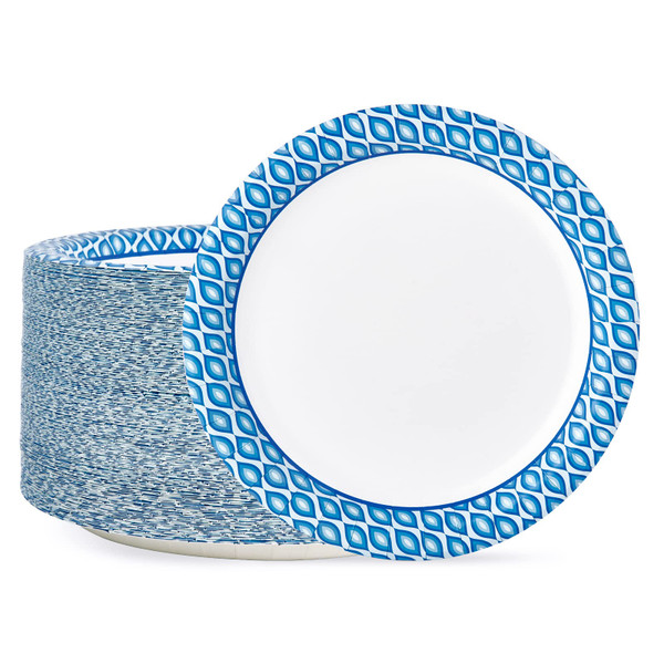 MUCHII Paper Plates 10 Inch, 150 Count Soak and Cut Proof, Blue Large Disposable Plates Bulk for Daily Use, Parties