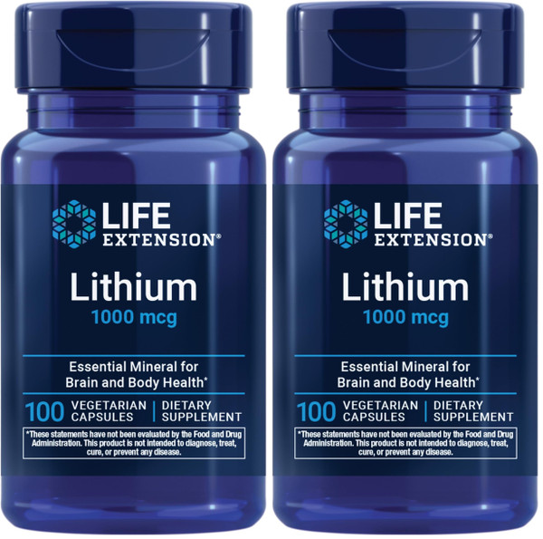 Life Extension Lithium, 1000 mcg – Lithium Orotate – Helps Maintain Cognitive Function & Memory – Low-Dose Formula – Non-GMO, Gluten-Free, Vegetarian – 100 Capsules (Pack of 2)