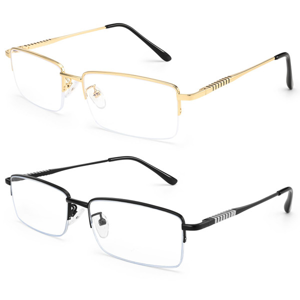 Dollger Rectangle Blue Light Glasses for Men Metal Anti Bluelight Blocking Glasses for Computer Fashion Eyeglasses Small Half Gold Black Frame