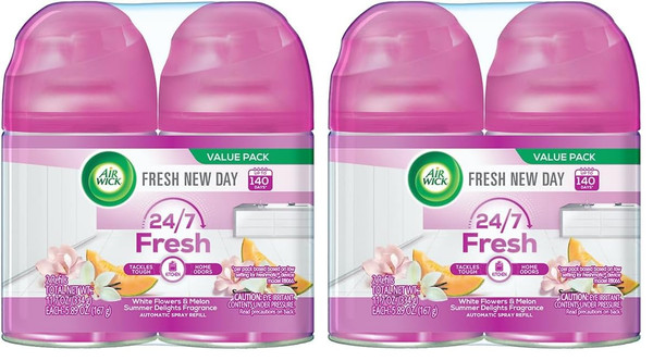 Air Wick Automatic Air Freshener Spray Refill, 2ct, Summer Delights, Odor Neutralization, Essential Oils (Pack of 2)