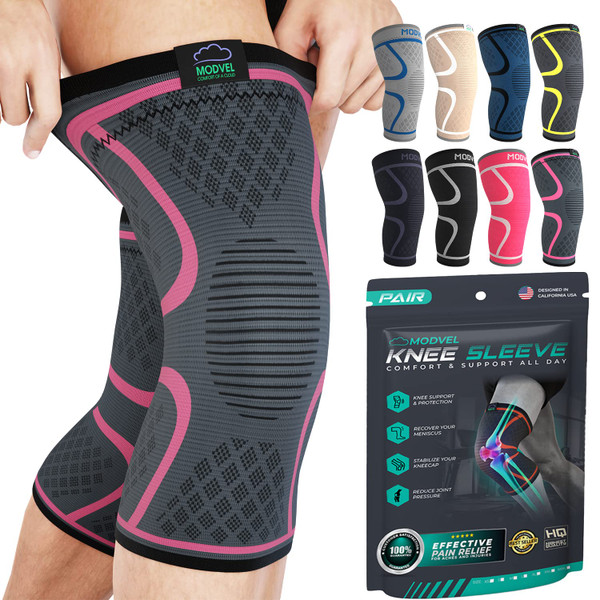 Modvel 2 Pack Knee Brace for Women - Knee Support for Walking, Knee Compression Sleeves for Pain Relief, Knee Sleeves for Women, Knee Brace for Sports, Workouts & Arthritis