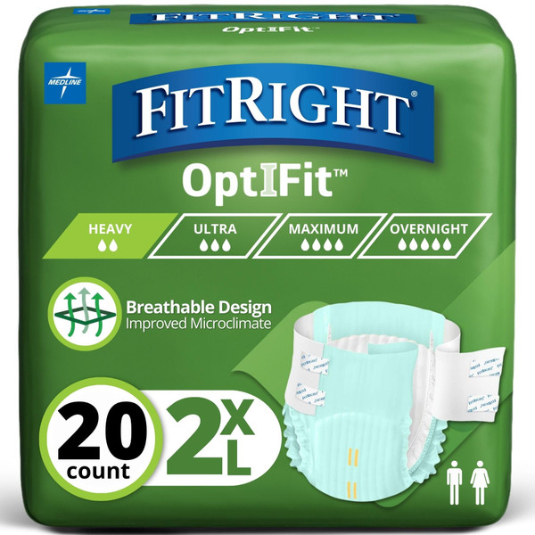FitRight Adult Incontinence Briefs with Tabs, Moderate Absorbency, 2XL, 60" to 70", 20 Count