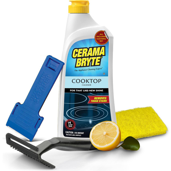 Cerama Bryte Cooktop Cleaning Kit, 18 oz Bottle, Scraper, Tool & Pad