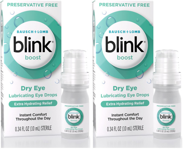 BLINK Boost Preservative-Free Lubricating Eye Drops, Moisturizing & Soothing for Mild Dry Eyes, with Hyaluronate, Hydrating Relief, Contact Lens Friendly, 0.34 FL Oz, (Pack of 2)