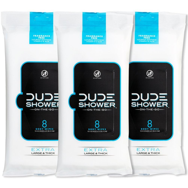DUDE Wipes On-The-Go No Rinse Shower Body Wipes, Fragrance Free, 24 Count
