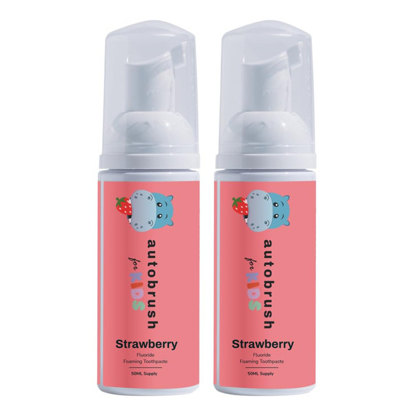Autobrush Fluoride Foaming Toothpaste for Kids, Strawberry Flavor, Whitening & Deep Cleaning, Travel Friendly, Anti-Cavity (Pack of 2)