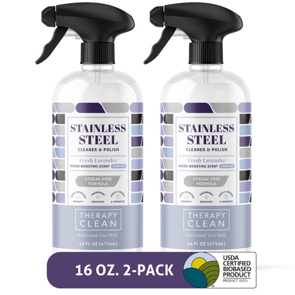 Therapy Stainless Steel Cleaner and Polish, Lavender - Two 16oz Bottles