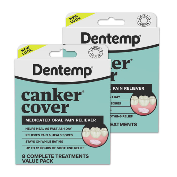 Dentemp Canker Cover Mouth Sore Treatment - Oral Pain Relief for Canker Sores & Mouth Irritation - Fast-Acting Pain Relief Tablets for Adults - Value Pack of 2 (16 Count)